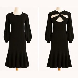 NWT J. Crew Twist Back Sweater Dress Women’s XXS Black Merino Wool Midi New 2XS